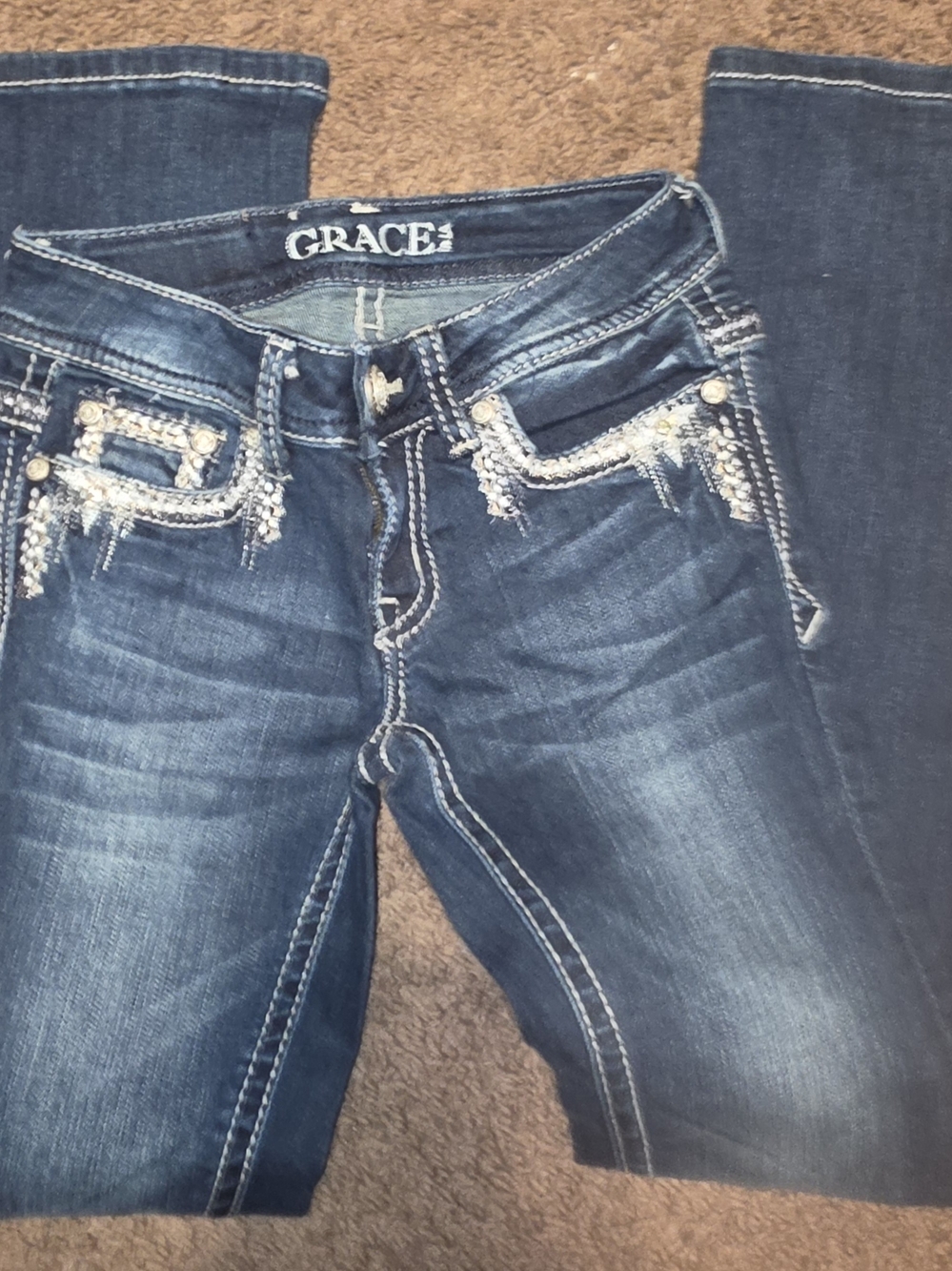 Grace Dark Blue Girls' Rhinestone Fringe Jeans FROM CAVENDERS